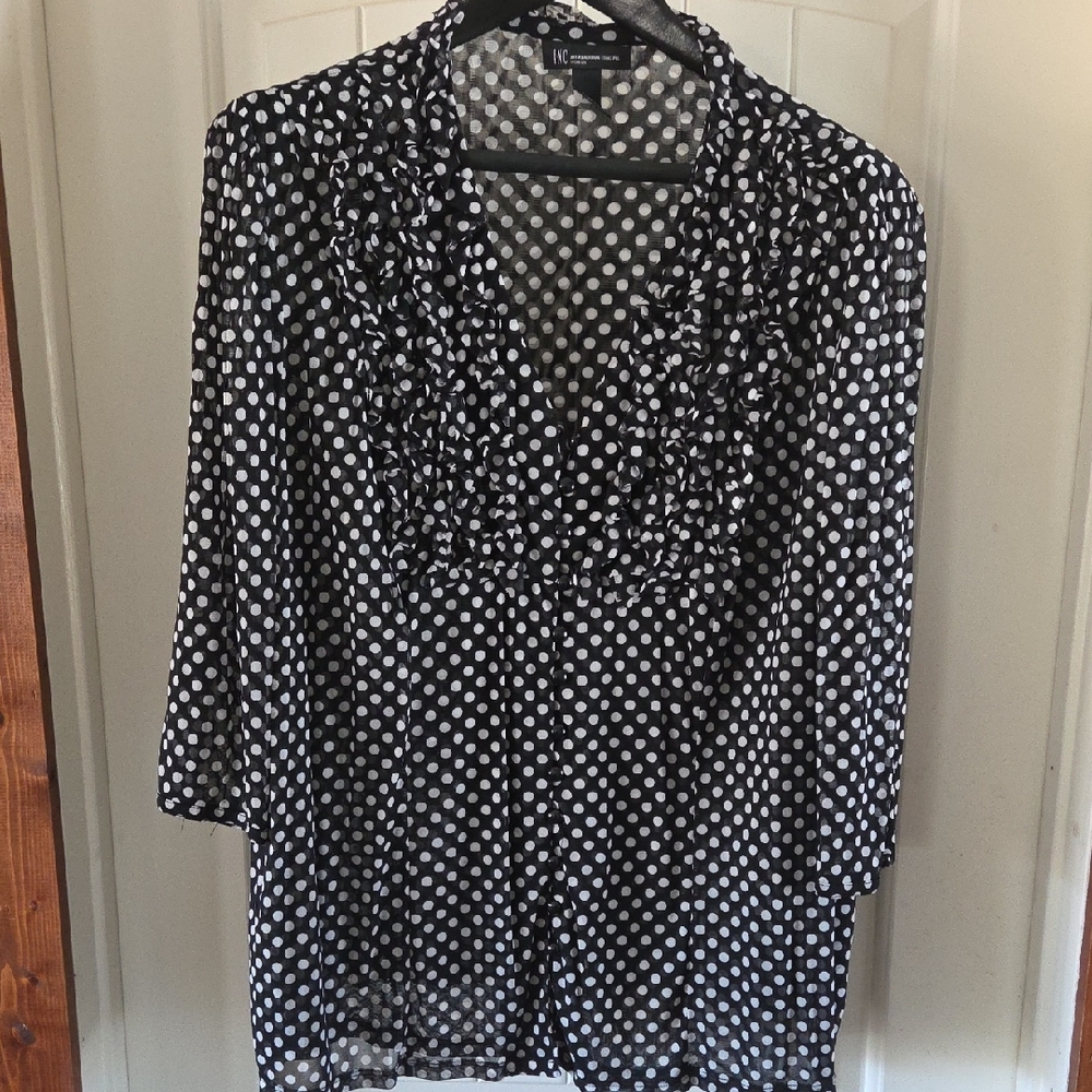 INC International Concepts Black and White Polka Dot Blouse